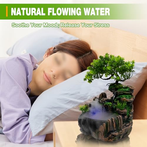 Rockery Stream Tabletop Fountain, Zen Meditation Indoor Waterfall Feature Fuentes De Agua para Interior Mini Fountain Beautiful Symbolism with Led Light Source for Room, Bedroom, Study - color: #2