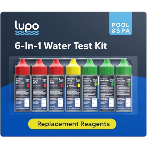 Lupo 6-in-1 Pool Test Kit Replacement Reagents | Pool Testing Kit Refill Reagents for Testing Total Chlorine, Total Bromine, pH, Base Demand, Acid Demand & Total Alkalinity | Refill Reagents ONLY - size: 6-in-1 Refill Reagents