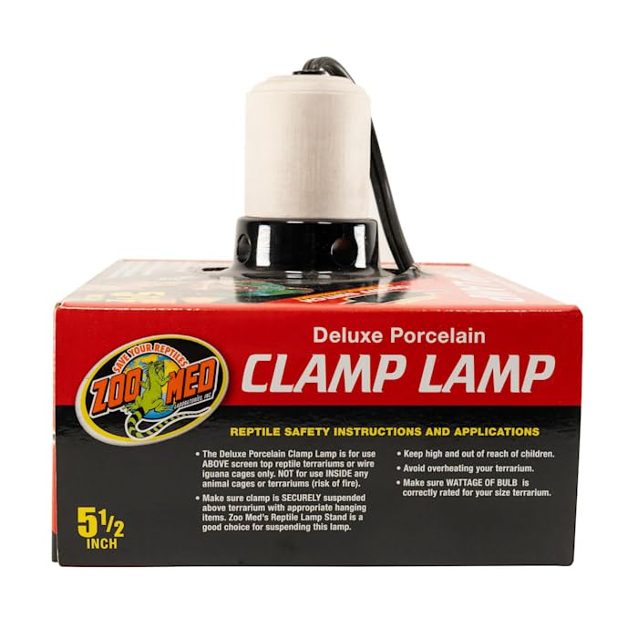 Zoo Med Deluxe Porcelain Clamp Lamp with 5.5-Inch Dome, Black - size: 5.5 Inch (Pack of 1)