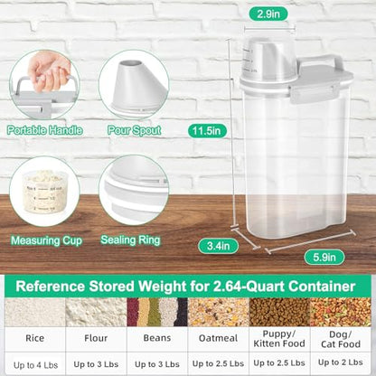 TBMax Rice Storage container 4 Lbs, Small Rice Dispenser with Measuring Cup, Grey Cereal Containers Flour Bin, Kitchen Food Storage Container and Pantry Organizers, Pet Dog Cat Food Dispenser - color: Light grey