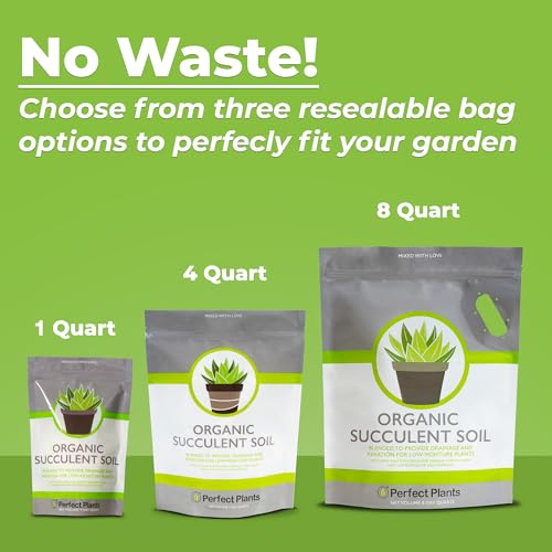 Perfect Plants Succulent & Cactus Soil, 8 qt, Organic Potting Mix | Fast draining blend of peat moss, composted pine bark, perlite and lime for the dry roots cacti love, resealable bag - size: 8 quarts
