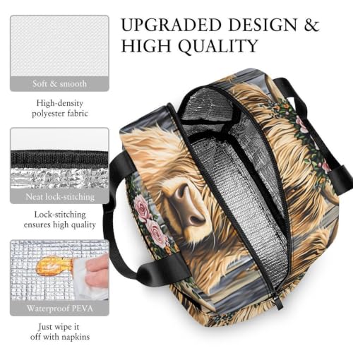 Rustic Highland Cow Lunch Bag for Women Men | Insulated Lunch Box Leakproof Food Meal Containers Reusable Foldable 6L Capacity Lunch Tote Bags for Work Picnic Travel - color: Style 2