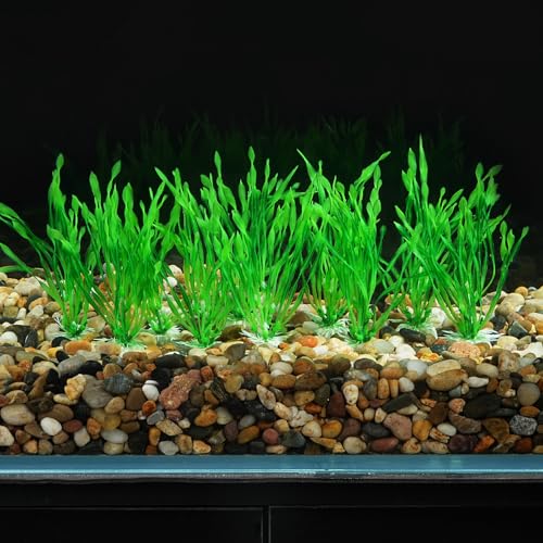 AQUANEAT Fish Tank Artificial Plants, Aquarium Plastic Seaweed Decoration, 4Inch Tall Fake Green Accessories, 10 Packs - size: 4inch