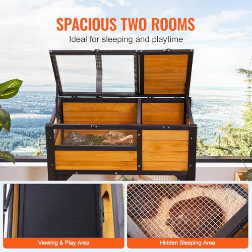 VEVOR Tortoise Habitat, Cedar Wooden Tortoise House Indoor & Outdoor, Tortoise Enclosure with Light Stand, Reptile Enclosure Small Animal Cage with Stand Legs for Gecko, Lizard, Snake - style: C With Legs