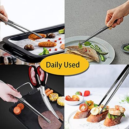JETKONG 2 Pcs 12-Inch Food Tweezer Tongs, Stainless Steel Kitchen Tweezer Cooking Tweezers (Black) - color: Black, size: 12+12 Inch