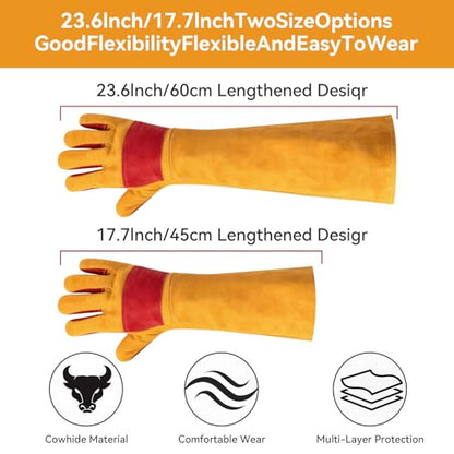 Animal Handling Gloves – Bite-Proof, Multi-purpose, Pet Leather Gloves with Padding - color: Yellow, size: 23.6