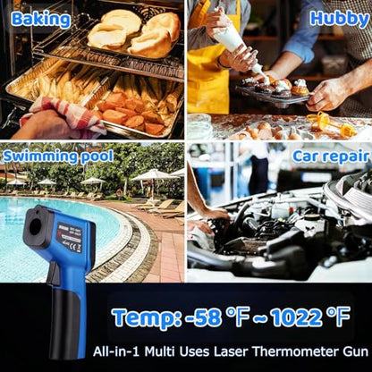 Infrared Thermometer Gun for Griddle, Digital Laser Temperature Thermometer | -58℉~1022℉ IR Thermometer Gun for Blackstone Pizza Oven Deep Frying Other Daily Uses with Hard Carrying Case (NOT for Human) - color: Blue