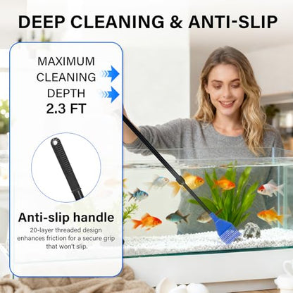 5 in 1 Fish Tank Cleaner Kit Aquarium Cleaning Tools with 22~32 Inch Extendable Non-Slip Handle Fish Tank Cleaner with Algae Scraper and Fish Net - size: Length 22-32inch(extendable)