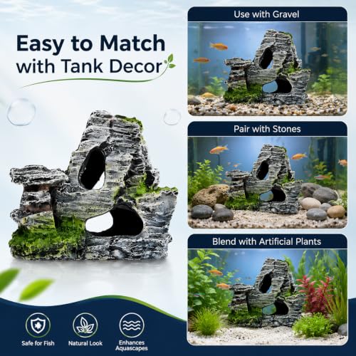 Artificial Moss Rock Cave Aquarium Decor, Fish Tank Hideout, Mountain Terrain Ornament