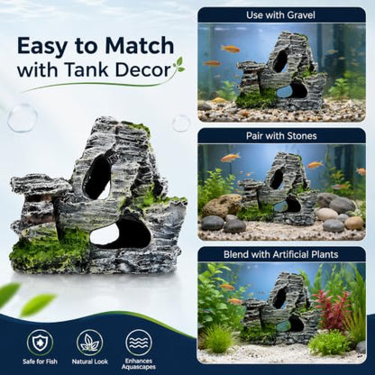 Artificial Moss Rock Cave Aquarium Decor, Fish Tank Hideout, Mountain Terrain Ornament