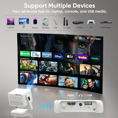 【Built-in Apps & Native 1080P】Smart Mini Projector with WiFi and Bluetooth, 4K Outdoor Movie Projector with Electric Focus & Auto Keystone, YINCODI Portable Proyector for Bedroom/Home/Celling
