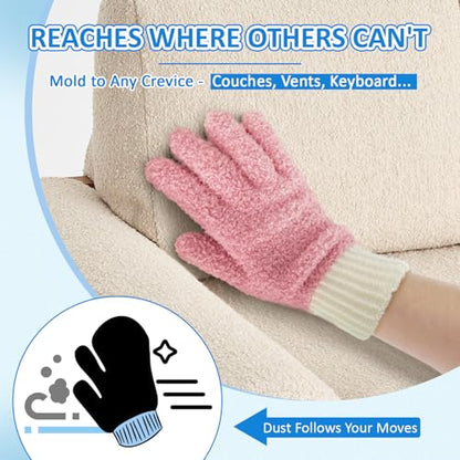 MIG4U Microfiber Dusting Gloves House Cleaning Glove for Blinds, Windows, Shutters, Furniture, and Car, Reusable Lint-Free Pink 2 Pairs S/M - color: Pink 2 Pairs, size: Small-Medium