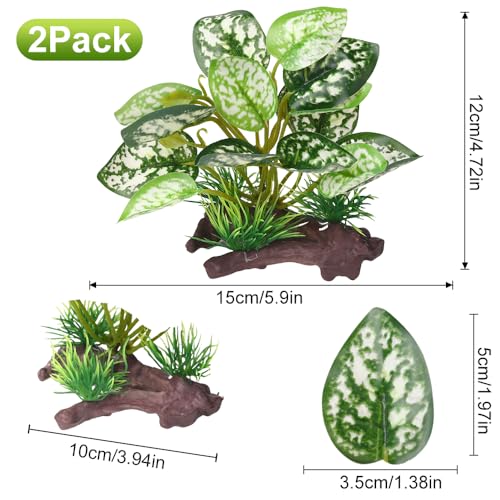 2Pcs Reptile Artificial Plants, Terrarium Plants Decorations, Aquarium Fish Tank Plant, Amphibian Habitat Hideout (Style-2) - color: Style-2