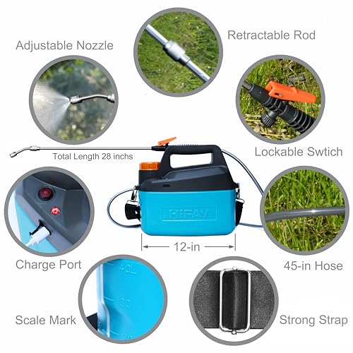HIFAY ES4 Electric Sprayer 1 Gallon Built-in 4000mAh Rechargeable Battery, Copper-Nickel Spray Nozzle Makes The Spray More Delicate, The Telescopic Spray Rod Can Reach Further - color: Blue