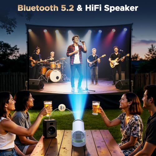 Mini Projector with WiFi and Bluetooth, Portable Projector with Built-in Battery, 4K Supported Android 11.0 Smart Outdoor Projector for Camping, Bedroom, Compatible with iPhone/TV Stick/HDMI/Laptop