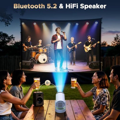 Mini Projector with WiFi and Bluetooth, Portable Projector with Built-in Battery, 4K Supported Android 11.0 Smart Outdoor Projector for Camping, Bedroom, Compatible with iPhone/TV Stick/HDMI/Laptop