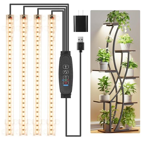 8.6'' LED Grow Light Strips, Full Spectrum 3500K Grow Lights for Indoor Plants, 4 Head with 3/9/12H Timer, 10 Dimmable Levels, Suitable for Seedling, Succulent, Plant Shelf and Greenhouse, 1-Pack - color: 4 Head 1 Pack
