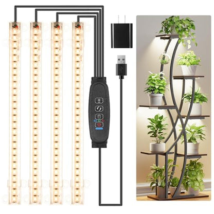8.6'' LED Grow Light Strips, Full Spectrum 3500K Grow Lights for Indoor Plants, 4 Head with 3/9/12H Timer, 10 Dimmable Levels, Suitable for Seedling, Succulent, Plant Shelf and Greenhouse, 1-Pack - color: 4 Head 1 Pack