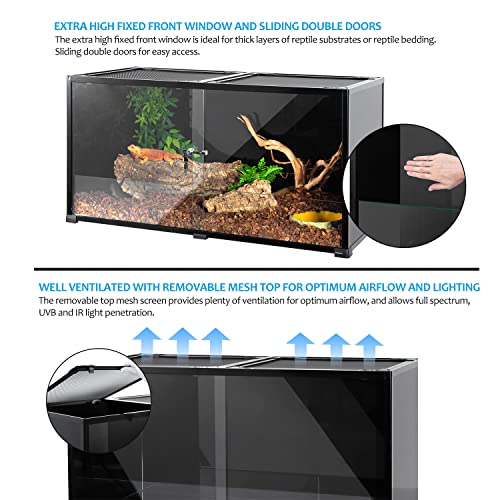 REPTIZOO Large 120 Gallon Reptile Terrarium, Reptile Tank 48" x 24" x 24" Black-Tinted Eco-Terrarium - size: 48"W X 24"D X 24"H (120Gallon)