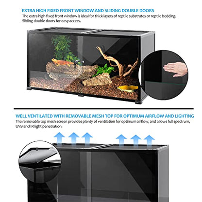 REPTIZOO Large 120 Gallon Reptile Terrarium, Reptile Tank 48" x 24" x 24" Black-Tinted Eco-Terrarium - size: 48"W X 24"D X 24"H (120Gallon)