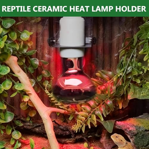 Reptile Heat Lamp Holder,Reptile Light Fixture with Thermometer,Lizard Terrarium Heat Lamp Bulb Ceramic Socket Adjustable Bracket for Bearded Dragon Gecko Snake Tortoise - size: 4.3*2.4*3.1IN