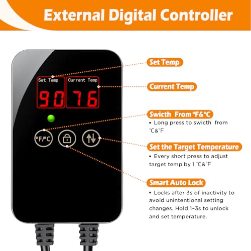 AQQA Aquarium Heater 800W for 80-230 Gallon Fish Tank Quartz Glass Submersible Betta Fish Heater with Overheat & Dry-Run Protection Temp Range 59-94℉ for Freshwater and Reef Tank (800W for 80-230Gal) - size: 800W for 80-230 Gallon Tank