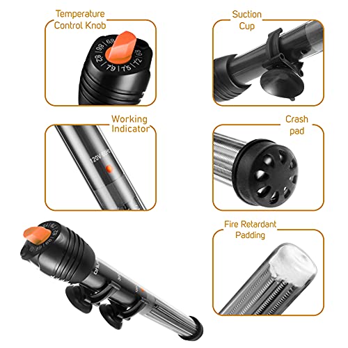 Orlushy Submersible Aquarium Heater, Adjustable Fish Tahk Heater with Free Thermometer Suitable for Marine Saltwater and Freshwater - size: C200
