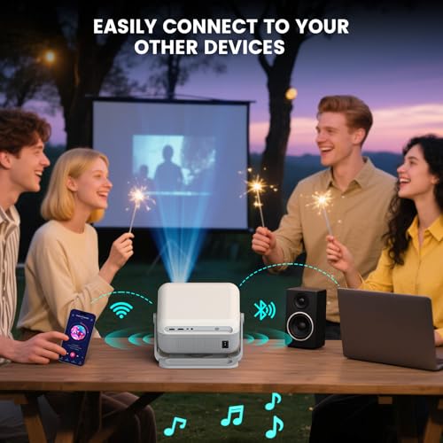 【Officially-Licensed Streaming APP & Native 1080P 4K Support】Smart Projector with WiFi and Bluetooth, Auto Focus & Keystone, 270° Rotation, Movie Projector for Outdoor Bedroom Home Office