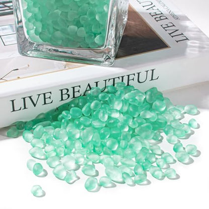 Keedolla Mint Green Sea Glass Stones Frosted Glass Pebbles Gemstones for Aquarium Rocks, Fish Tank Gravel, Vase Fillers, DIY Crafts - 230g/8oz - color: Mint Green, size: 0.5 LB
