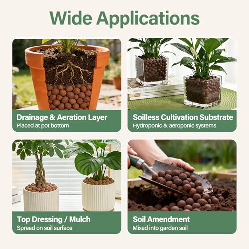 Halatool 14LB Leca Balls for Indoor Plants, 4-16mm Hydro Balls for Drainage | Reusable, Expanded Clay Pebbles for Root Rot Prevention, Hydroponics, Terrariums, Indoor Outdoor Potted Plants, Top Dressing - size: 14LB