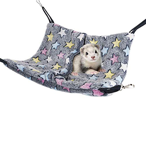 Niteangel Hanging Hammock Nap Sack Swing Bag Pet Sleeper for Ferret Rat Sugar Glider and Other Small Animals (Blue, Star) - color: Blue