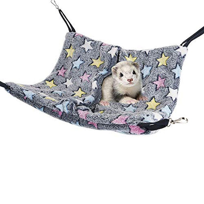 Niteangel Hanging Hammock Nap Sack Swing Bag Pet Sleeper for Ferret Rat Sugar Glider and Other Small Animals (Blue, Star) - color: Blue