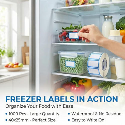 1000Pcs 40x25mm Blue Freezer Labels, Waterproof Write-On Stickers | 1000Pcs 40x25mm labels; removable writable adhesive for jars, containers, meal prep, pantry storage, and freezer use. - color: 1000pcs- Blue