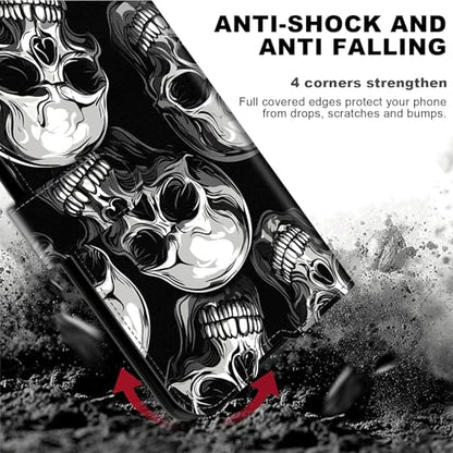 for Cricket Outlast 5G 2024 Wallet case with RFID Blocking Credit Card Holder Kickstand, Folio Flip PU Leather Shockproof Protective Cover for AT&T Motivate Pro 5G, Pattern of Skulls - color: Pattern Of Skulls