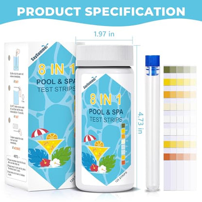 Salt-Water Pool Test Strips Kit: 125 Counts 8-in-1 for Salt Water Pool Testing Kit, Salt Pool Test Strips for Hot Tub Spa Testing Salt Chlorine pH and More - size: 125 Strips