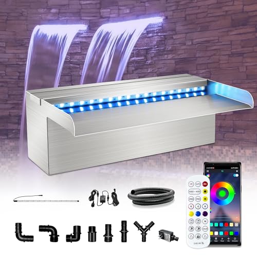 LONGRUN Waterfall Pool Fountain, Updated 5.9'' Wider Open Lip Stainless Steel Waterfall Spillway, Decorative Water Feature for Swimming Pools, Koi Ponds, Spa & Garden - 11.8'' - size: 11.8 inch Stainless Steel(Short-beaked)