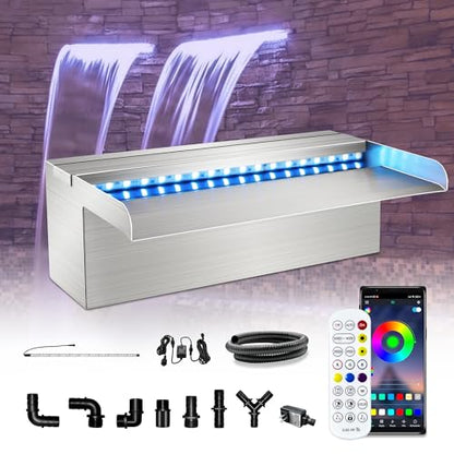 LONGRUN Waterfall Pool Fountain, Updated 5.9'' Wider Open Lip Stainless Steel Waterfall Spillway, Decorative Water Feature for Swimming Pools, Koi Ponds, Spa & Garden - 11.8'' - size: 11.8 inch Stainless Steel(Short-beaked)
