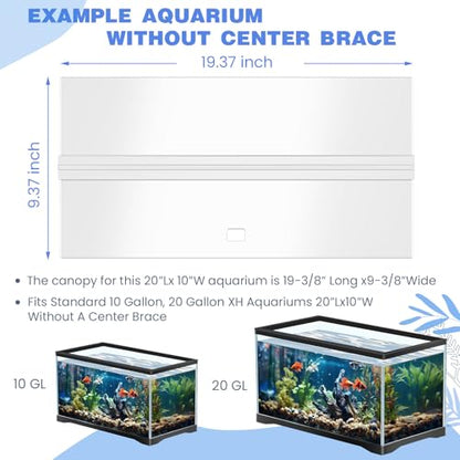 Sieral Aquarium Lids Polycarbonate Canopy with LED Light 19.37 x 9.37 x 0.12 Inch for 10/20 Gallon Without Center Brace Aquariums Cover Fish Tank Lid with a Hook Knife, Clear - color: Clear, size: 20x10in