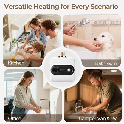 Electric Tank Water Heater, 4-Gallon Under Sink Instant Hot Water Tank，Equipped with Digital Temperature Display for RV, Camper, Kitchen, Food Truck，Wall or Floor Mounted, Black - color: Black, style: 4 Gallon