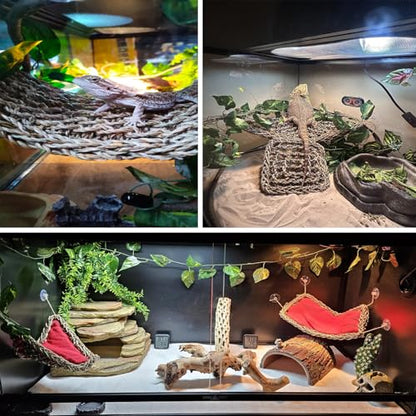 Reptile Hammock,Large Lizard Lounger,Bearded Dragon Tank Accessories Natural Seagrass Hammocks Hanging Flexible Climbing Vines Decoration for Gecko Snakes Chameleon(4 PCS)