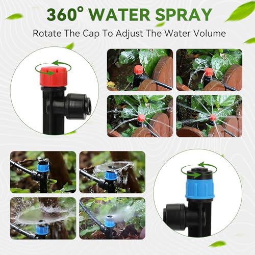 Drip Irrigation System, 106FT Quick Connect Garden Watering | Automatic watering with leak-free push-fit connectors, adjustable drip emitters for gardens, raised beds, greenhouses & lawns - size: 24FT 1/2''Main tube+82FT 1/4'' tube