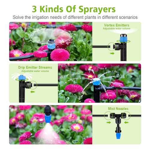 230FT New Quick-Connect Drip Irrigation System Kit, Automatic Garden Watering Misting System for Greenhouse, Yard, Lawn, Plant with 1/2 inch Hose 1/4 inch Distribution Tubing and Accessories - size: 33FT 1/2''Main tube+197FT 1/4'' tube