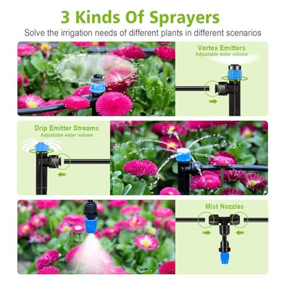 230FT New Quick-Connect Drip Irrigation System Kit, Automatic Garden Watering Misting System for Greenhouse, Yard, Lawn, Plant with 1/2 inch Hose 1/4 inch Distribution Tubing and Accessories - size: 33FT 1/2''Main tube+197FT 1/4'' tube
