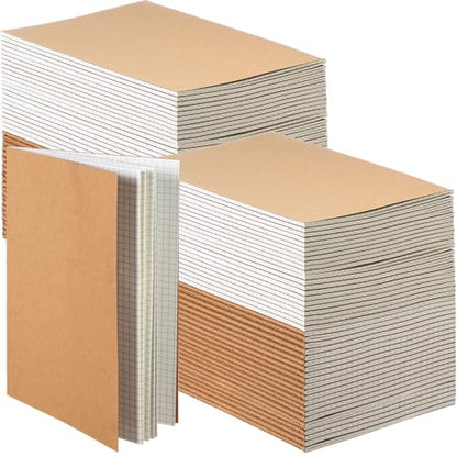 100 Pcs Journals Notebooks Bulk - Kraft Softcover A5 Small Notebooks 5.5 Inch x 8.3 Inch Notepads with 60 Page 30 Sheet for Writing Sketch Travel Office Supplies(Brown,Grid) - color: Brown, style: Grid