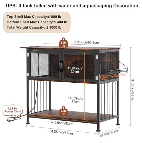 40-55 Gallon Fish Tank Stand , Heavy Duty Aquarium Stand with Cabinet Storage Fish Tank Accessories, Large Reptile Terrarium Tank Table with Power Outlets,Vintage Brown