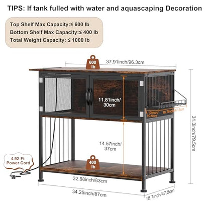 40-55 Gallon Fish Tank Stand , Heavy Duty Aquarium Stand with Cabinet Storage Fish Tank Accessories, Large Reptile Terrarium Tank Table with Power Outlets,Vintage Brown