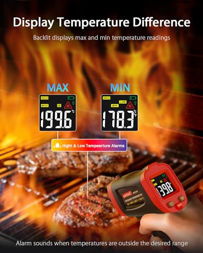 Infrared Temperature Thermometer Gun, Digital Non-Contact Laser Temp Gun Measuring Surface & Ambient Temperature for Kitchen Cooking Food Pizza Oven Grill Meat -58℉ to 1112℉
