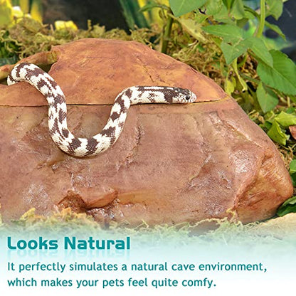 Antidious Snake Hide Cave for Gecko Shedding, Rock Look Hideout, Reptiles Egg-Laying Shelters, Suitable for Snakes Such as Corn Snake or Gecko, M Size - size: Medium