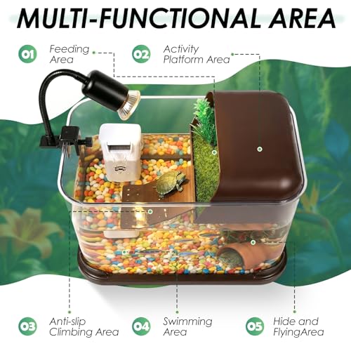 Turtle Tank Starter Kit,All-in-One Aquatic Turtle Aquarium Habitat | Baby Tortoise Enclosure Complete Kit with Basking Platform, UVB Lamp, Filter, Plants, Rocks, Climbing Ramp and Hideout