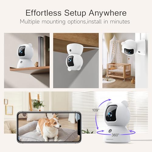 2.5K Pet Camera Indoor with Phone App, Dog/Cat Camera, 4MP Indoor Camera for Home Security, Baby Monitor with Free AI Person/Pet/Cry Detection, Pan Tilt 2.4GHz WiFi, Full Duplex 2-Way Audio - style: 2.5K Cam 1pack